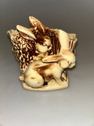 McCoy Pottery Rabbits And Stump Planter.