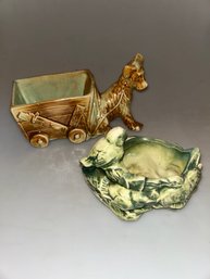 Vintage McCoy Dog And Cart & Bird Ceramic Planter