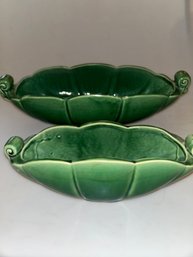 Pair Of Vintage McCoy Pottery Scalloped Green Planters