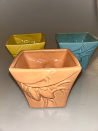 McCoy Pottery Pink, Yellow & Blue Tapered Square Planter/jardiniere In The Lily Bud Pattern