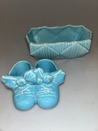 Pair Of Blue McCoy Booties & Rectangle Planters