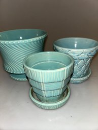 Set Of 3 McCoy Blue Planter Pots