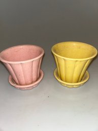Pink & Yellow McCoy Ribbed Flower Pots