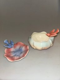 Royal Copley Bird Bath Planter & Bird Lotus Flower Trinket Dish