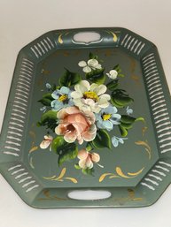 Hand Painted Metal Serving Tray Floral