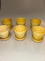 Set Of 6 Small Yellow Basket Weave Flower Pots McCoy