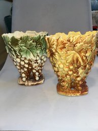 Pair Of McCoy Double Vase, Grapes And Leaves,