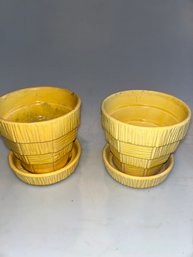 Pair Of Yellow McCoy Flower Pots