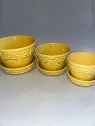 Trio Of Vintage McCoy Yellow Aztec Pots