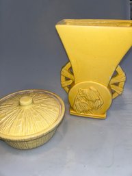 McCoy Yellow Vase & Covered Bowl