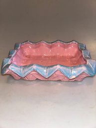McCoy Pottery Low Bulb Planter - Pink Color With Blue Rim