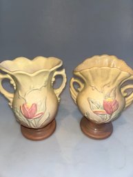 Pair Of Vintage Hull Art Pottery Magnolia Vases