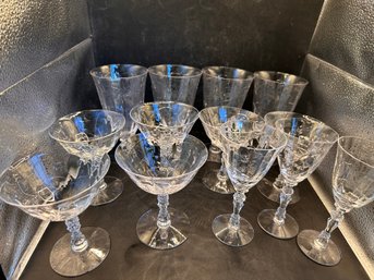 Lot Of 13 Vintage Etched Glassware. Assorted Sizes