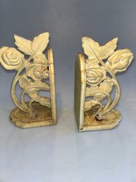 Cast Iron Floral Bookends Yellow
