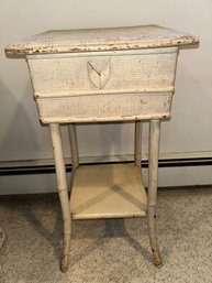 Antique Painted Bamboo Side Table With A Storage Top.