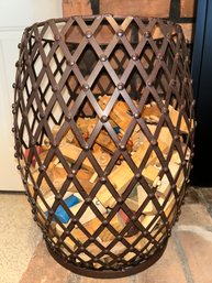 Metal Basket Filled With Wooden Toy Trains