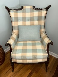 Vintage Wing Chair Gingham Upholstered