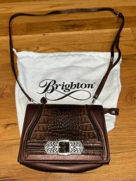 Brighton Brown Croc Embossed Leather Wallet Organizer Crossbody Bag.