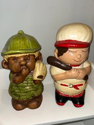 Pair Of Vintage Hand Painted Baseball Player Cookie Jars