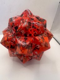 VINTAGE Fiery Red With Black-Bohemian/Art Deco STAR' Spatter Glass Lamp Shade