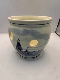 Vintage Delft Blauw Hand-painted Pottery Bulb Planter Pot From Holland.