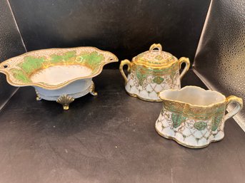 Nippon Sugar Bowl With Lid, Creamer, Footed Serving Dish.
