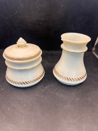 Vintage Wheatonware Custard Glass Creamer  And Sugar Bowl , Golden Wheat' Pattern, 24K Gold Gilt Trim.