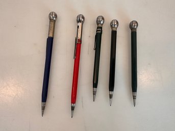 Lot Of FIVE Vintage  Mechanical Pencils With Ball On Top