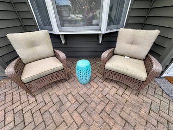 Pair Of Resin Wicker Lounge Chairs And Table