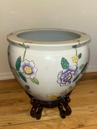 Chinese Porcelain Fishbowl Planter, With Stand