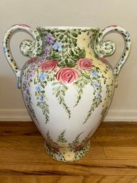 1980s Tabletops Unlimited English Garden By Don Swanson Hand Painted Double Handle Vase