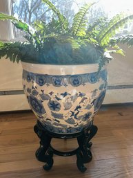 Blue & White Large Planter Pot On Stand