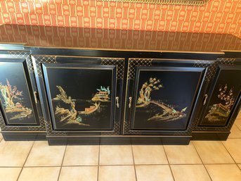 Black Lacquered Chinoiserie Credenza Cabinet