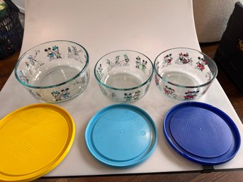 Set Of THREE Disney Pyrex Bowls