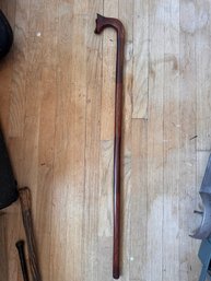 Vintage Wooden Walking Stick With Animal Head