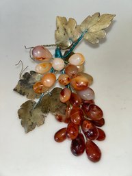 Vintage Cluster Of Carved Stone Grapes And Leaves