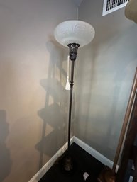 Floor Lamp With Glass Shade, Ornate Metal Base