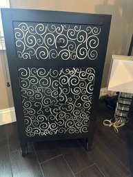 Black Accent Cabinet With Bold White Scroll Design