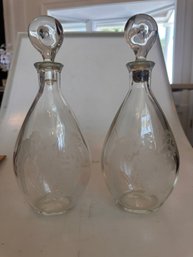 Pair Of Etched Glass Decanters