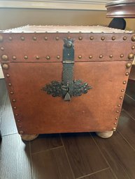 Tan Leather Trunk With Brass Studs And Hardware. Made In Argentina