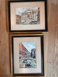 Venice Canal, Fountain Of Trevi Watercolors