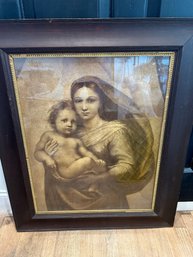 Vintage Antique Large Picture Portrait Sistine Madonna & Child