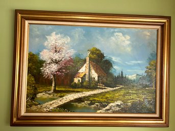 Framed Cottage Oil Painting