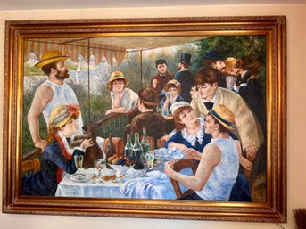 Very Large Framed Oil-painted Reproduction Of Pierre-Auguste Renoir's Luncheon Of The Boating Party -LARGE