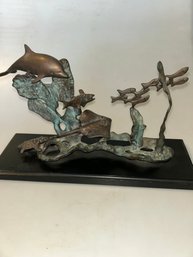 San Pacific International Bronze Ocean Sea Sculpture Dolphin Turtle StingRay Fish