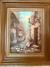 Oil Painting Village Scene 19x23
