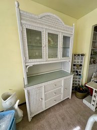 White Wicker China Cabinet And Buffet Server Hutch