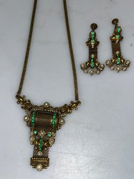 Antique Victorian Fleur De Lis Necklace & Earrings