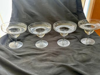 Lot Of FOUR Vintage Crystal Coupe Glasses Etched