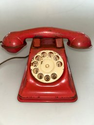 Vintage Red Metal Toy Telephone